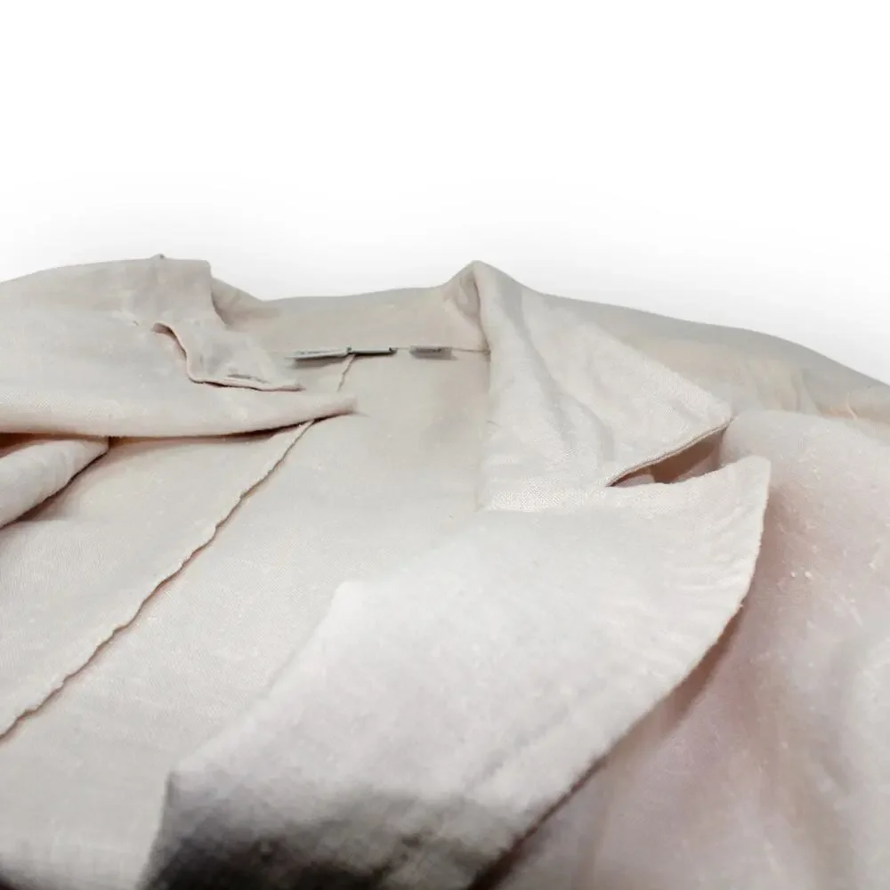 Medium Vintage Linen Duster PalePink 80s Oversize LizClaiborne Midi Jacket - Picture 11 of 16